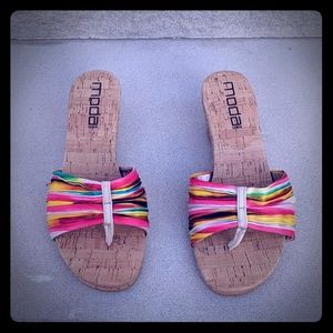 Moda slip on cork sandals rainbow cloth 6